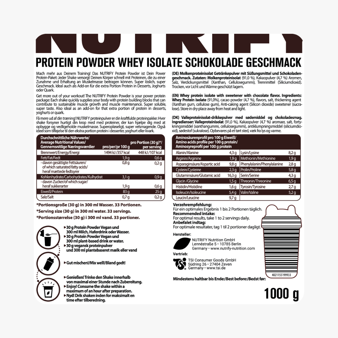 NUTRIFY Proteinpulver Whey Isolat Schokolade