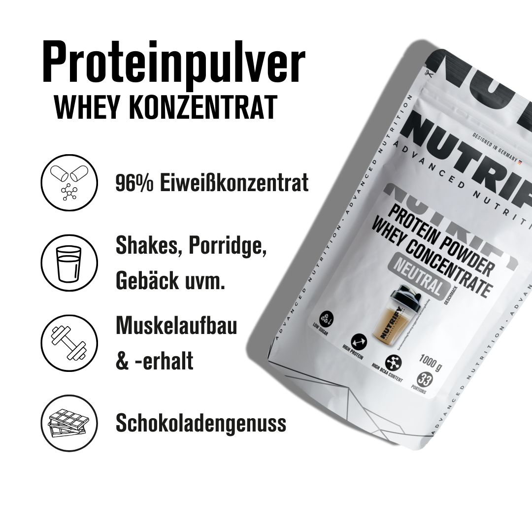 NUTRIFY Proteinpulver Whey Concentrate Neutral 2x1kg 2er Set