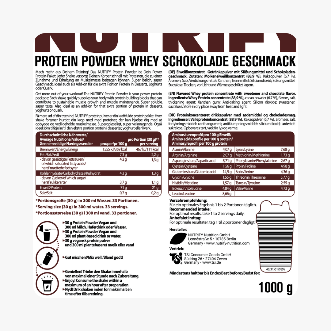 Whey Proteinpulver Konzentrat Schokolade 1 kg
