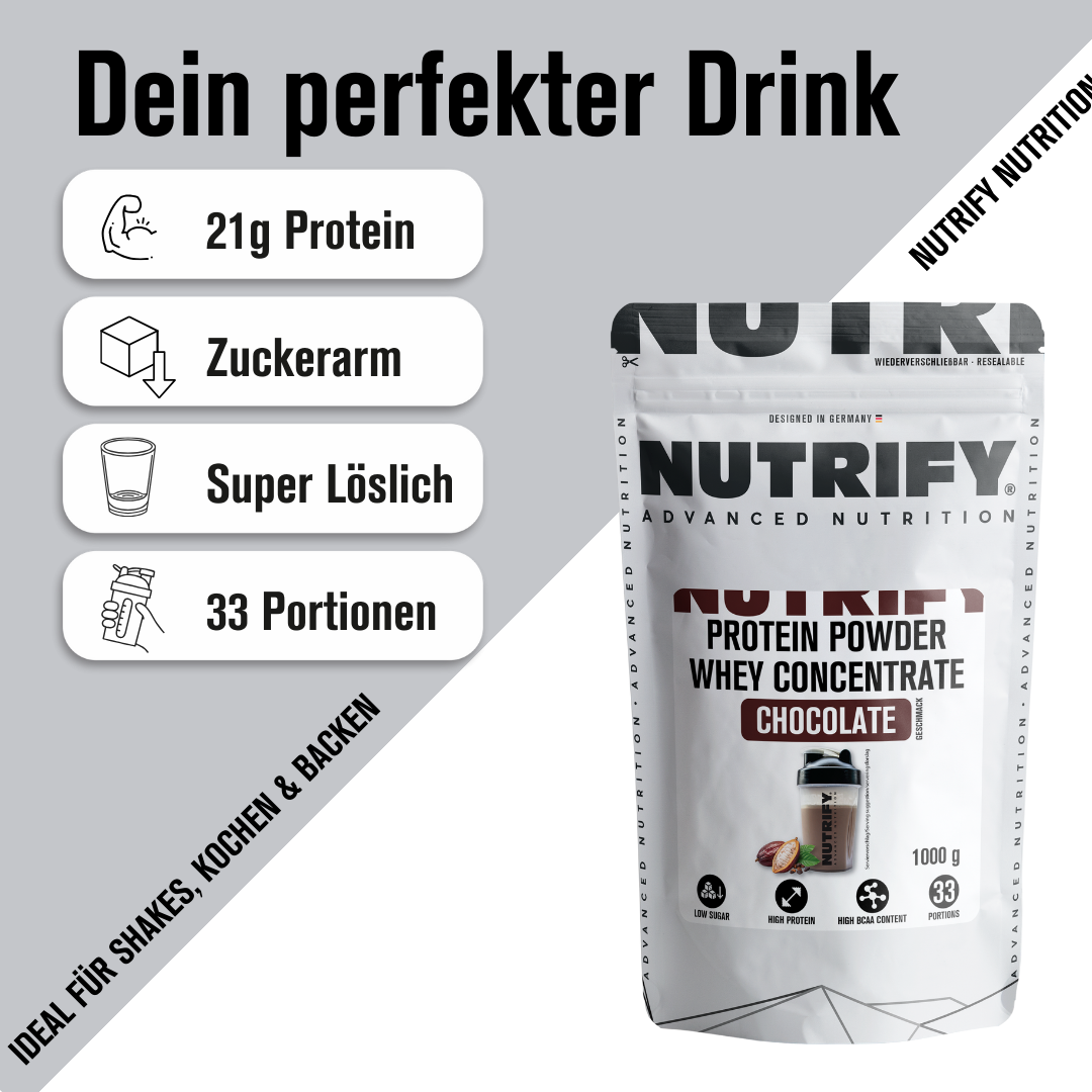 NUTRIFY Proteinpulver Whey Konzentrat Schokolade 1kg