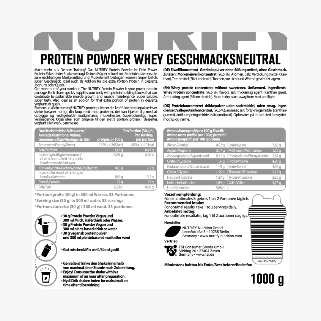 NUTRIFY Proteinpulver Whey Concentrate Neutral 1kg