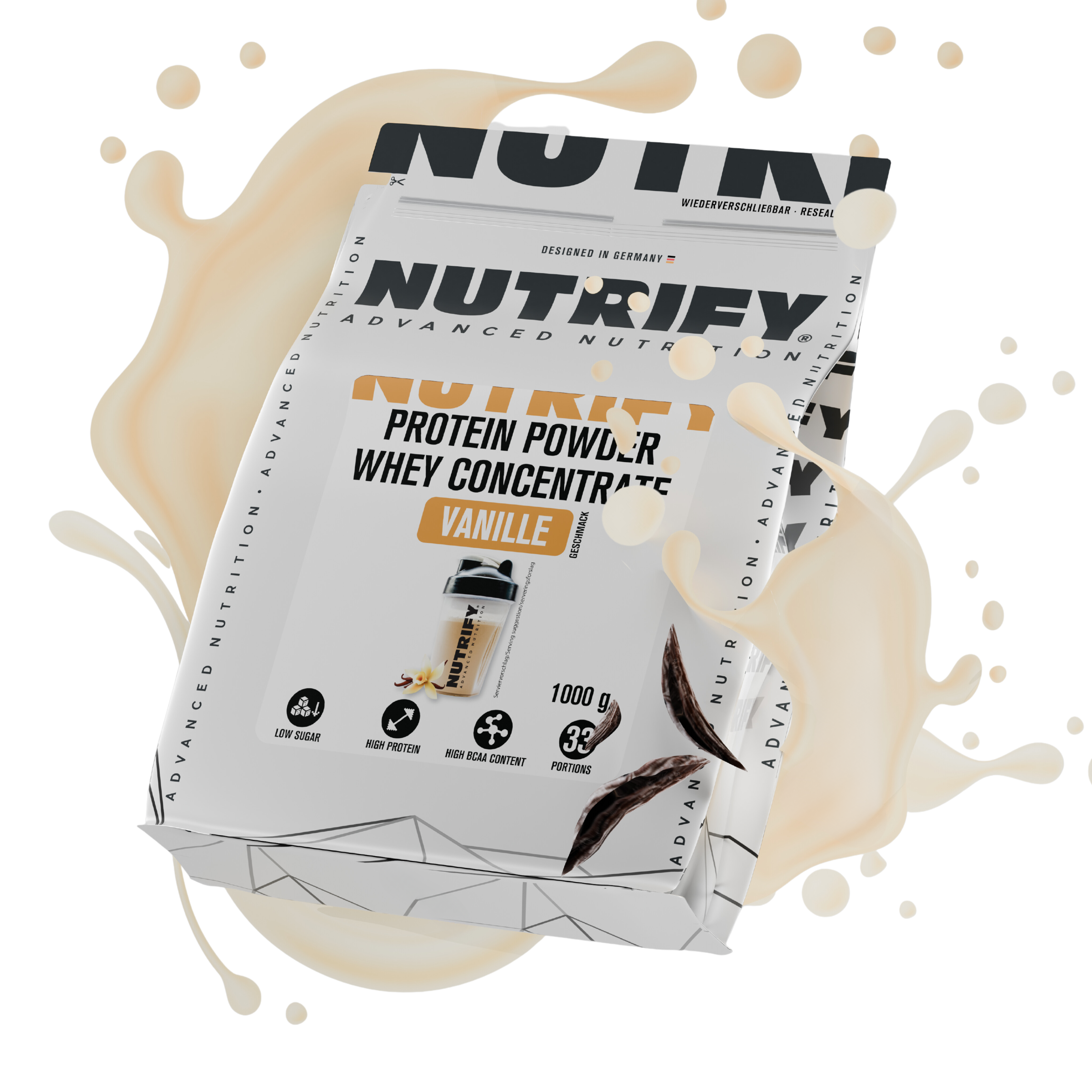 NUTRIFY Proteinpulver Whey Konzentrat Vanille 2x 1kg 2er Set