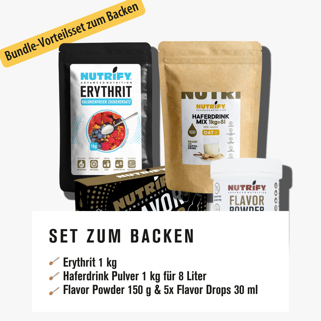 NUTRIFY Bundle Backen Haferdrink Pulver Erythrit Flavor Drops Flavor Powder