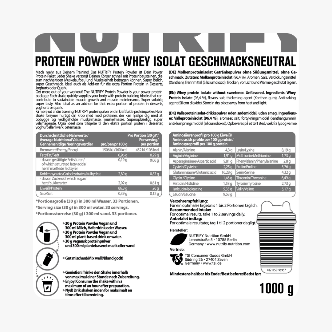 Praktisches Set mit drei 1 kg Packungen Whey Isolat Proteinpulver