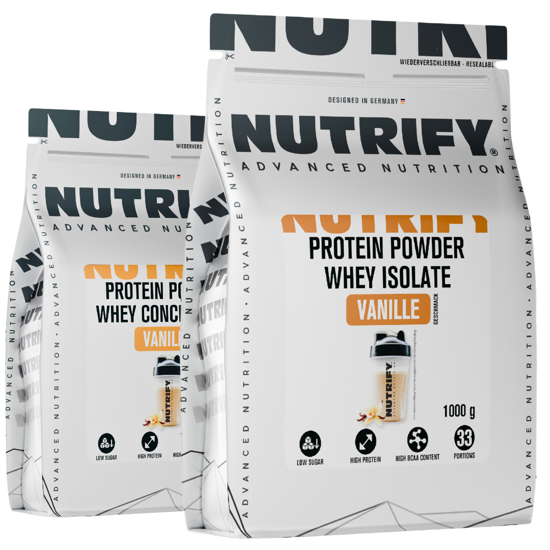 NUTRIFY Whey Proteinpulver Konzentrat und Isolate Vanille 2er Set