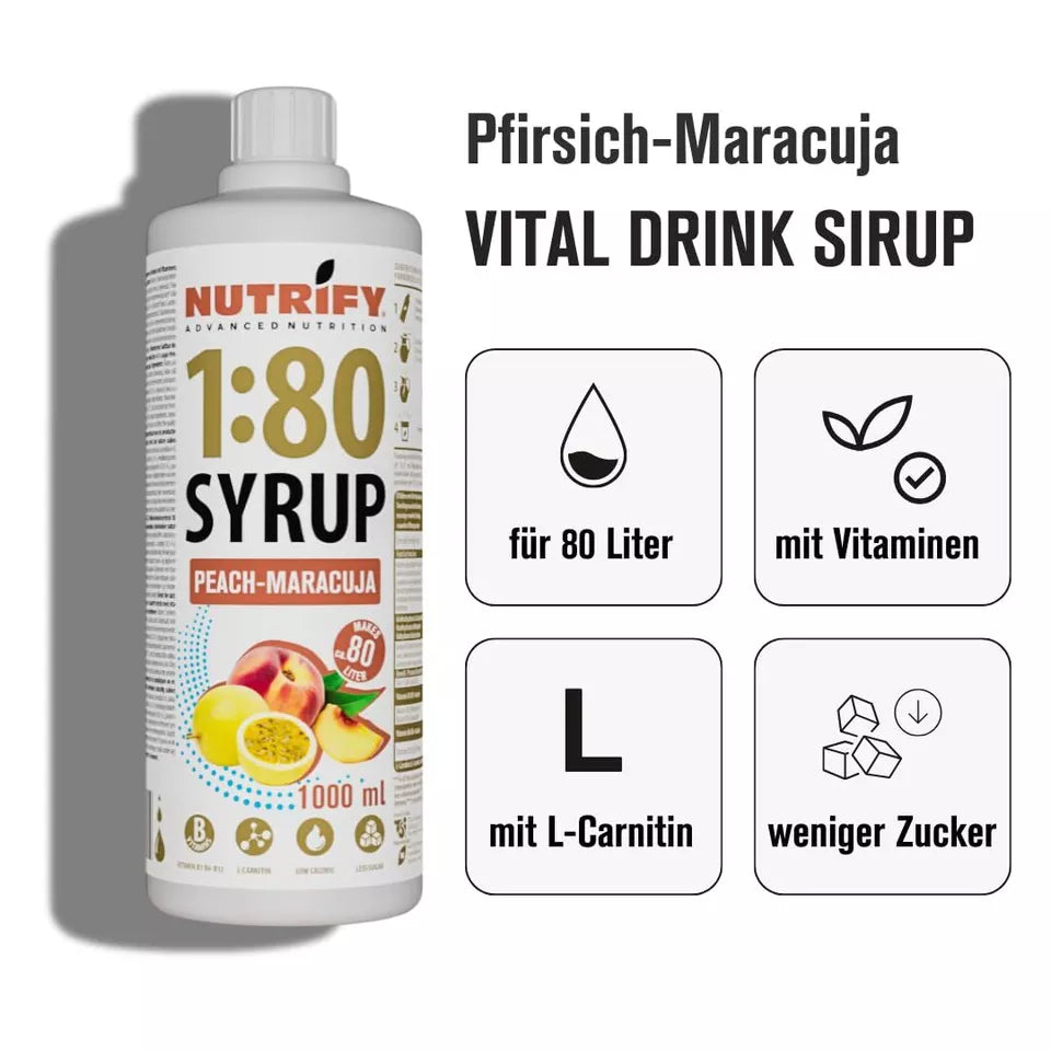 NUTRIFY Vital Drink Sirup 1:80 Pfirsich-Maracuja 1L - 3er VPE