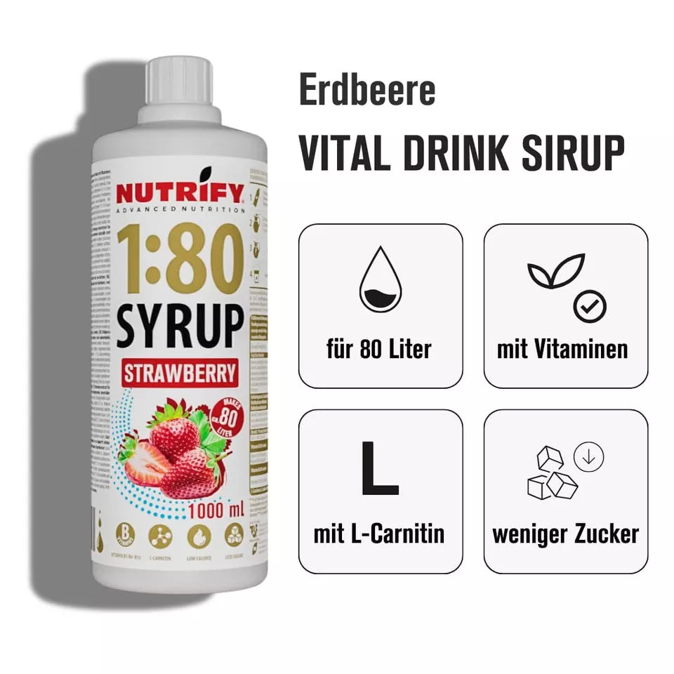 NUTRIFY Vital Drink Sirup1:80 Erdbeere 1L - 3er VPE